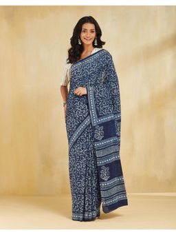 Fabindia - Women Indigo Cotton Printed Saree Without Blouse