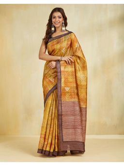 Fabindia - Women Mustard Silk Geometric Saree Without Blouse