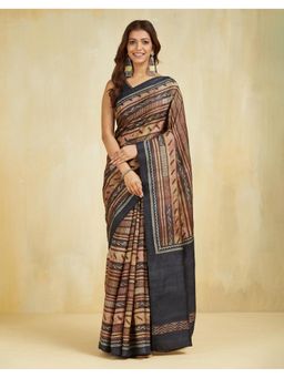 Fabindia - Women Brown Silk Geometric Saree Without Blouse