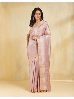 Fabindia - Women Lavender Silk Blend Woven Saree Without Blouse