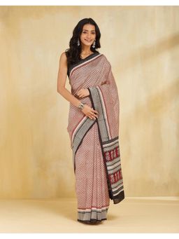 Fabindia - Women Maroon Cotton Silk Printed Saree Without Blouse