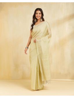 Fabindia - Women Yellow Cotton Blend Solid Saree Without Blouse