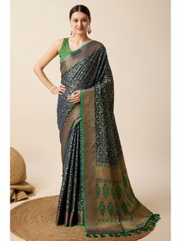 Mysilklove - Women Green Banarasi Woven Saree with Unstitched Blouse
