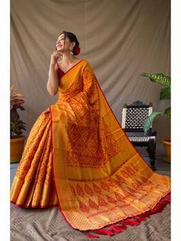Mysilklove - Women Orange Banarasi Woven Saree with Unstitched Blouse