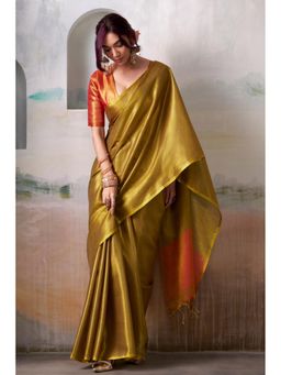 Mysilklove - Women Gold Tissue Woven Saree with Unstitched Blouse