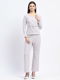 Madame - Knitted Buttoned and Belted Lavender Co-Ord (Set of 3)