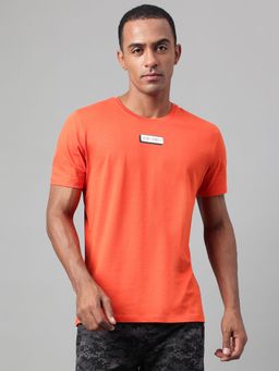 Alcis - Mens Printed Orange Soft Touch Regular Fit Athleisure T Shirt