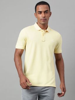 Alcis - Mens Yellow Melange Soft Touch Regular Fit Athleisure Polo T Shirt