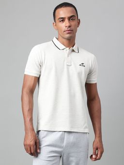 Alcis - Mens Off White Melange Soft Touch Regular Fit Athleisure Polo T Shirt