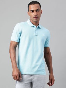 Alcis - Mens Sky Blue Melange Soft Touch Regular Fit Athleisure Polo T Shirt