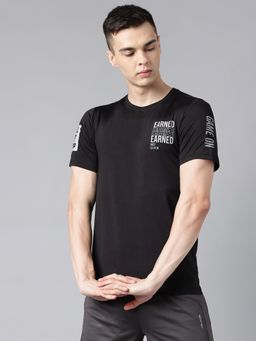 Alcis - Mens Printed Black Anti Static Drytech Slim Fit Training Tee
