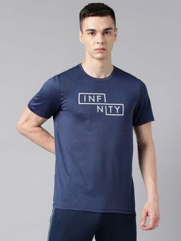 Alcis - Mens Printed Navy Blue Anti Static Drytech Slim Fit Training Tee