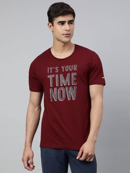 Alcis - Mens Maroon Soft Touch Regular Fit Athleisure T Shirt