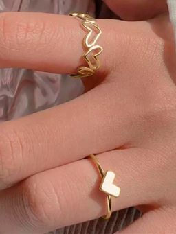 OOMPH - Combo of 2 Gold Tone Delicate Heart Ring Set