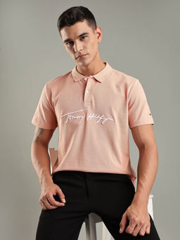 Tommy Hilfiger - Peach Embroidered Logo Regular Fit Cotton Polo T-shirt