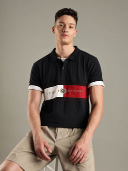 Tommy Hilfiger - Navy Blue Colorblock Regular Fit Cotton Polo T-shirt