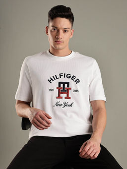 Tommy Hilfiger - White Embroidered Logo Regular Fit Cotton T-shirt