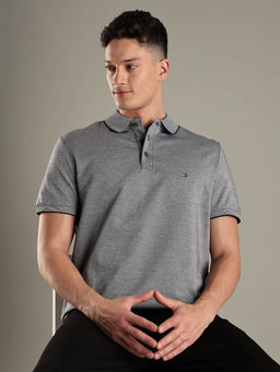 Tommy Hilfiger - Grey Solid Regular Fit Cotton Polo T-shirt
