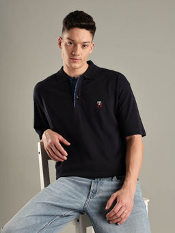 Tommy Hilfiger - Navy Blue Solid Regular Fit Cotton Polo T-shirt