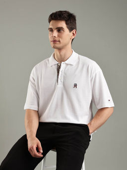 Tommy Hilfiger - White Solid Regular Fit Cotton Polo T-shirt