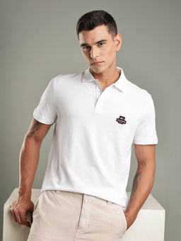 Tommy Hilfiger - White Solid Regular Fit Cotton Polo T-shirt
