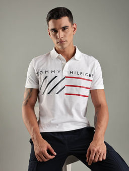Tommy Hilfiger - White Logo Regular Fit Cotton Polo T-shirt