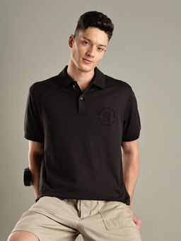 Tommy Hilfiger - Black Solid Regular Fit Cotton Polo T-shirt