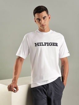 Tommy Hilfiger - White Embroidered Logo Regular Fit Cotton T-shirt
