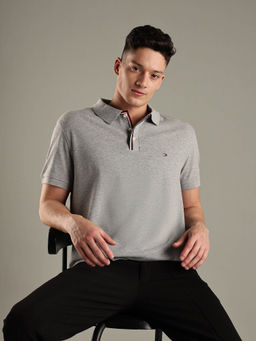 Tommy Hilfiger - Grey Solid Regular Fit Cotton Polo T-shirt