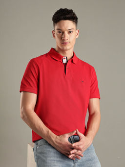Tommy Hilfiger - Red Solid Regular Fit Cotton Polo T-shirt