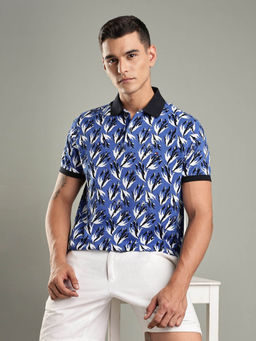 Tommy Hilfiger - Blue Printed Regular Fit Cotton Polo T-shirt