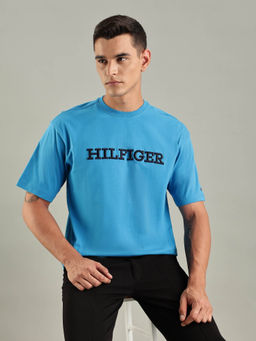 Tommy Hilfiger - Blue Embroidered Logo Regular Fit Cotton T-shirt