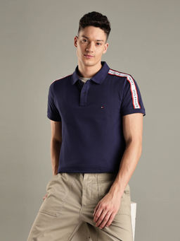 Tommy Hilfiger - Navy Blue Embroidered Logo Slim Fit Cotton Polo T-shirt