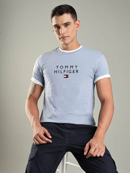 Tommy Hilfiger - Blue Embroidered Logo Regular Fit Cotton T-shirt