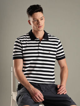 Tommy Hilfiger - Black Striped Relaxed Fit Cotton Polo T-shirt