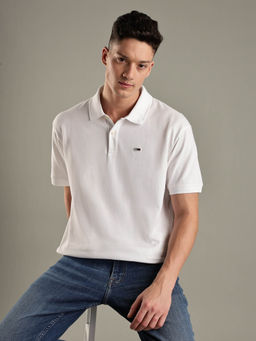 Tommy Hilfiger - White Embroidered Logo Relaxed Fit Cotton Polo T-shirt