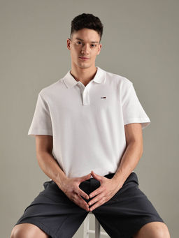 Tommy Hilfiger - White Logo Relaxed Fit Cotton Polo T-shirt