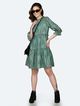 Zink London - Womens Green Printed Mini Dress
