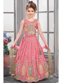 Lagorii - Pink Net Embroidered Choli With Lehenga & Dupatta