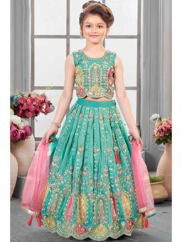Lagorii - Green Net Embroidered Choli With Lehenga & Dupatta