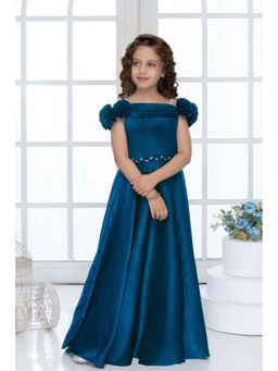 Lagorii - Blue Crepe Embellished Gown