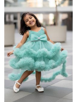 Lagorii - Green Net Embellished Dress With Tailback