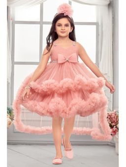 Lagorii - Peach Net Embellished Dress With Tailback