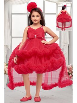 Lagorii - Pink Net Embellished Dress With Tailback