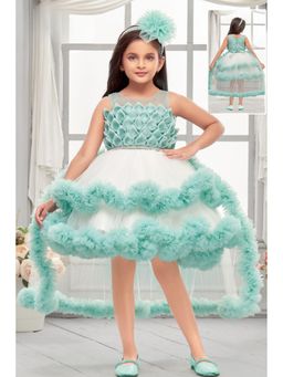 Lagorii - Green Net Embellished Dress With Tailback