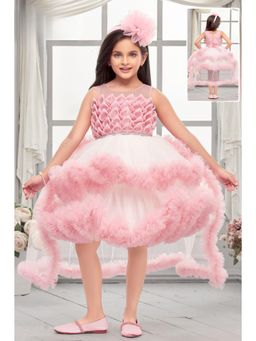 Lagorii - Peach Net Embellished Dress With Tailback