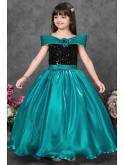 Lagorii - Teal Satin Embellished Gown