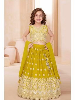 Lagorii - Yellow Silk Blend Embroidered Choli With Lehenga & Dupatta