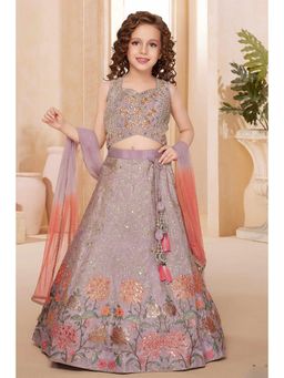 Lagorii - Purple Silk Blend Floral Choli With Lehenga & Dupatta