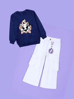 KiddoPanti - Navy Blue Fleece Embellished Sweatshirt With Cargo Pant